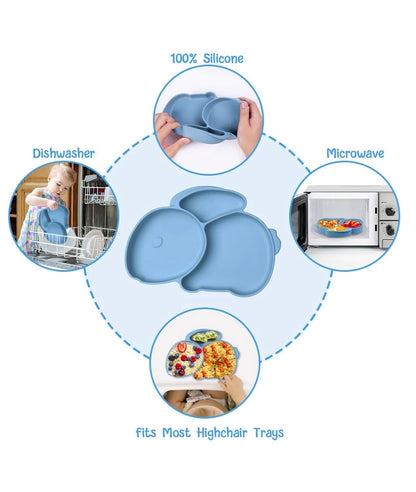 Silicone Suction Divided Weaning Plate with spoon (Dark blue) – Image 3