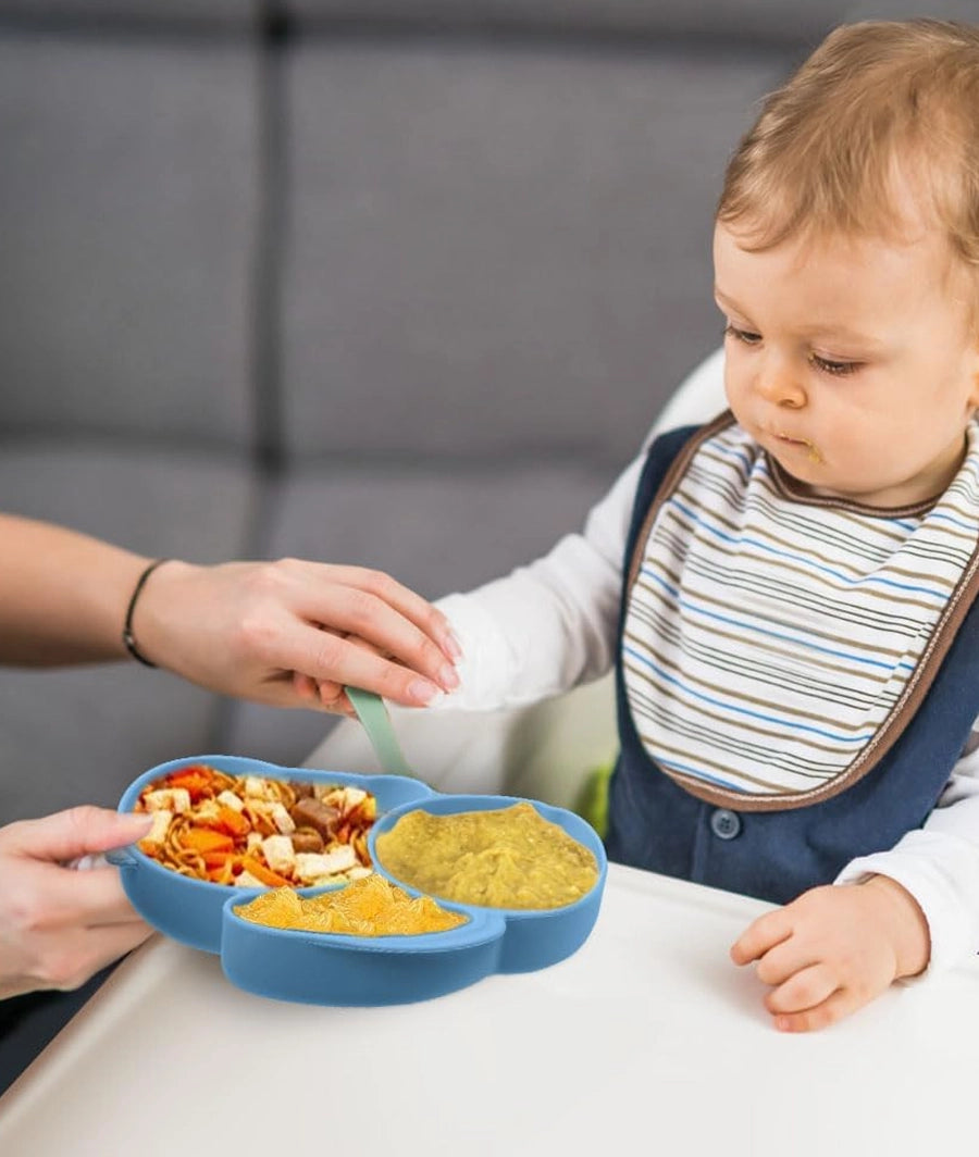 Silicone Suction Divided Weaning Plate with spoon (Dark blue) – Image 4