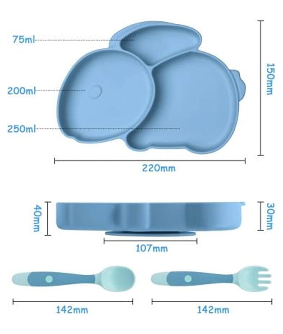 Silicone Suction Divided Weaning Plate with spoon (Dark blue) – Image 5