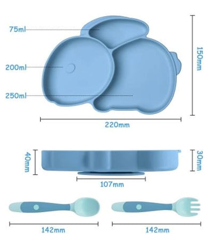 Silicone Suction Divided Weaning Plate with spoon (Dark blue) – Image 5