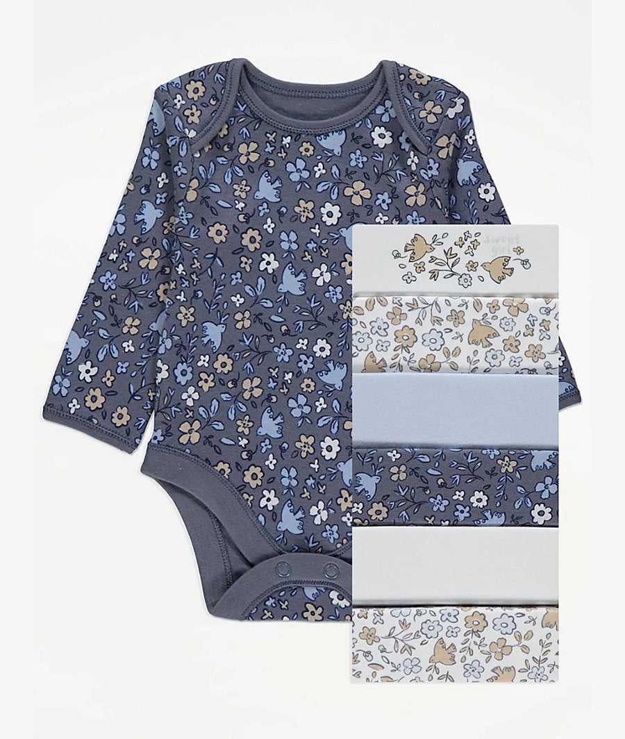 Assorted Floral Long Sleeve Bodysuits 7 Pack