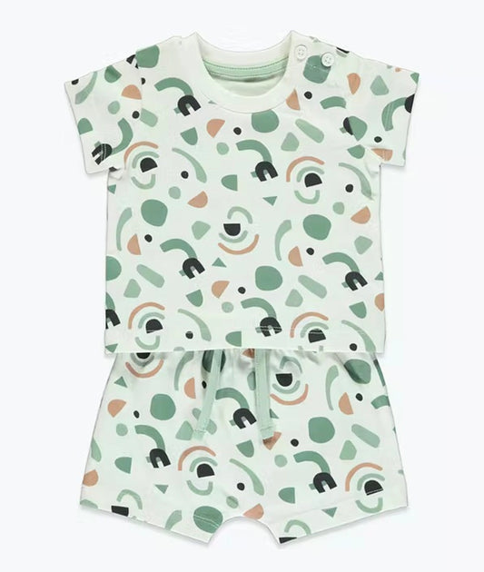 Cream Print T-Shirt & Shorts Set