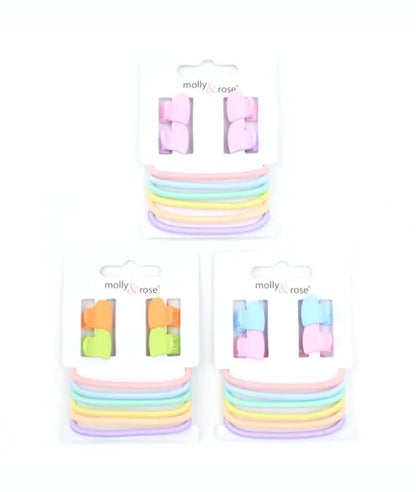 Pastel heart mini clamps &amp; elastics set (4 mini clamps on a card with 6 elastics)