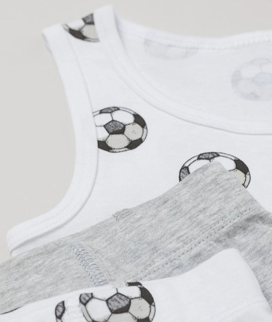 3-piece cotton jersey set (White/Footballs)