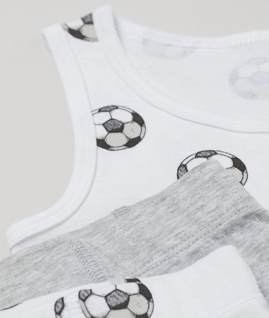 3-piece cotton jersey set (White/Footballs)