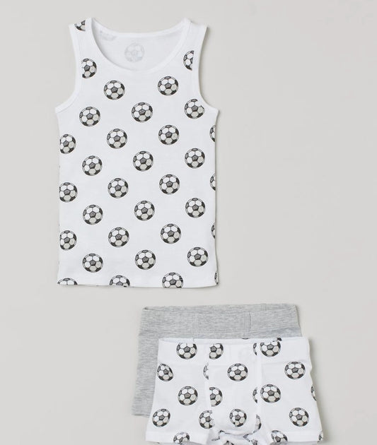 3-piece cotton jersey set (White/Footballs) – Image 2