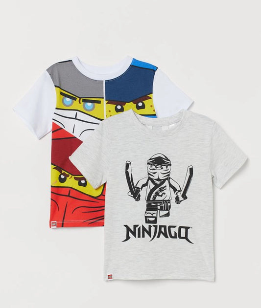 2-pack printed T-shirts (Light grey marl/Ninjago)
