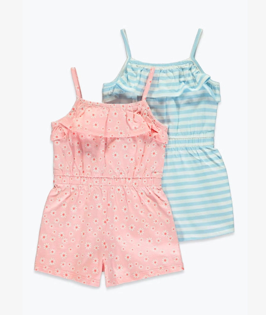 Girls 2 Pack Pink & Blue Playsuits