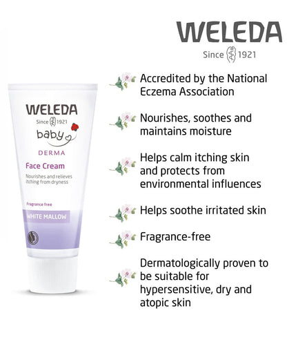 Weleda Baby Derma Face Baby Cream, White Mallow Moisturiser 50 ml – Image 2