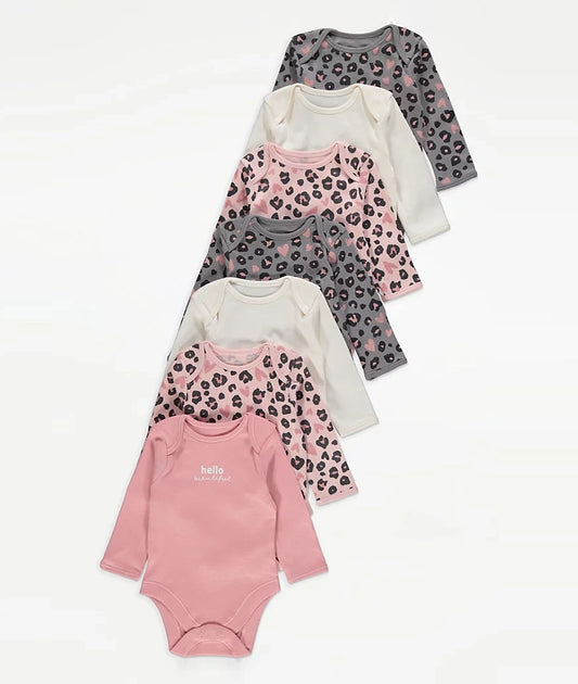 Assorted Animal Print Long Sleeve Bodysuits 7 Pack