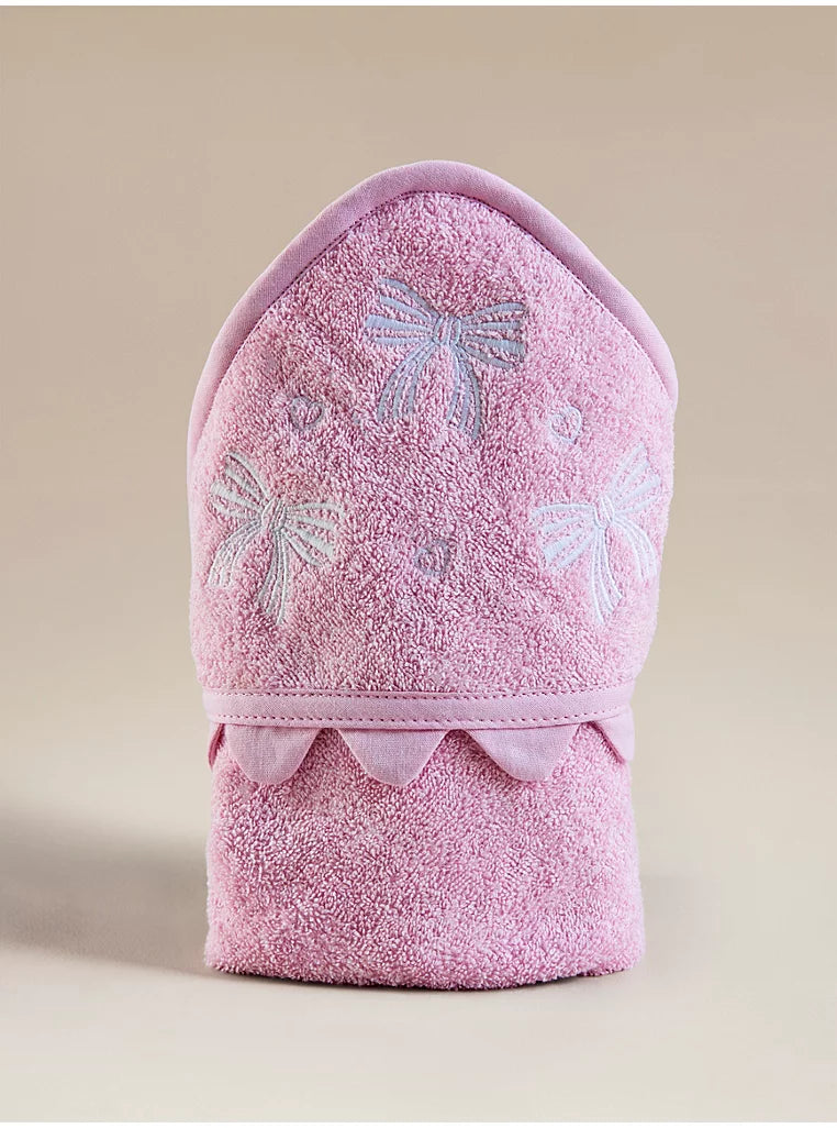 Pink Bows Cotton Hooded Towel