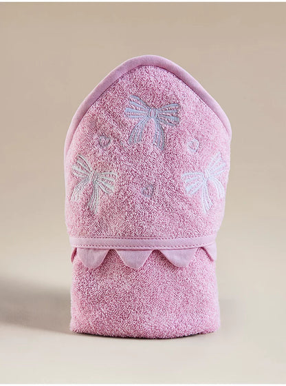 Pink Bows Cotton Hooded Towel