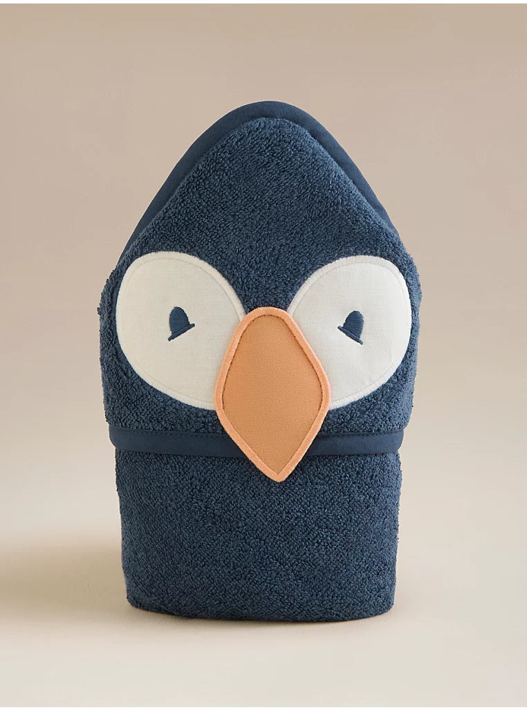 Navy Puffin Cotton Hooded Towel