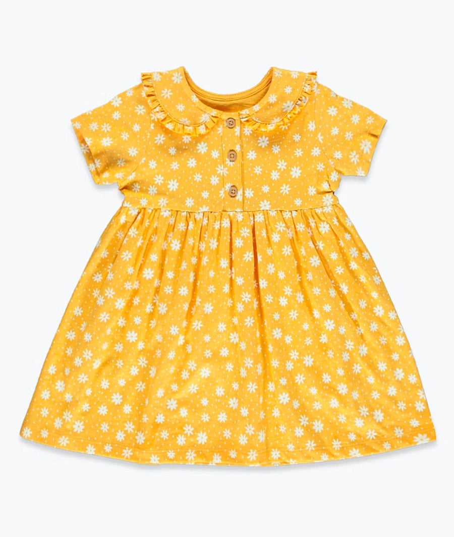 Girls Yellow Floral Jersey Dress