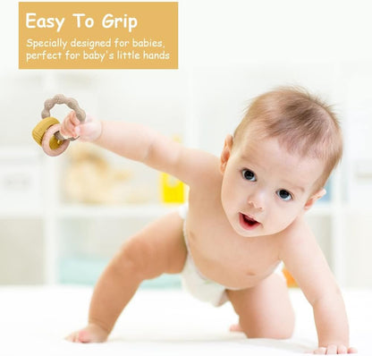 Vicloon Teething Toys for Baby, Silicone and Wood Teether
