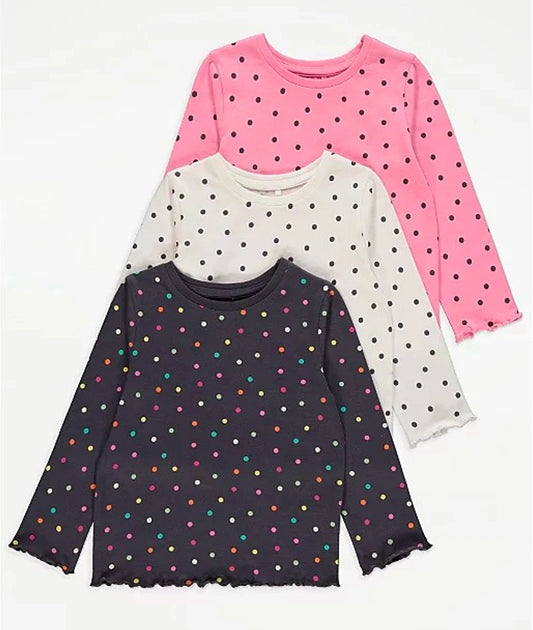 Polka Dot Print Long Sleeve Tops 3 Pack