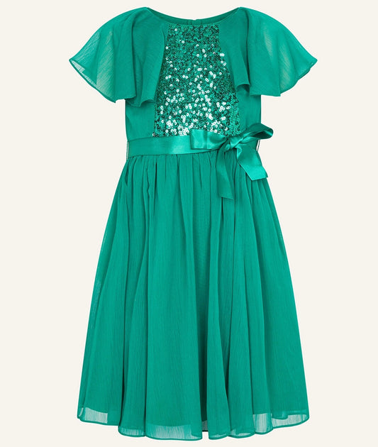 Sequin cape sleeve dress green