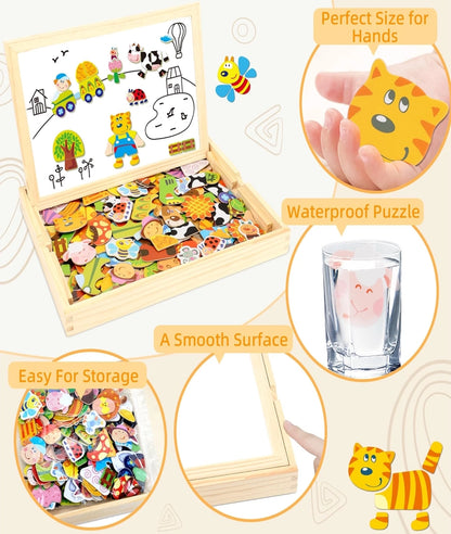 Wooden Magnetic Puzzle Jigsaw, Farm Animals Boards for Children, Double – Image 3
