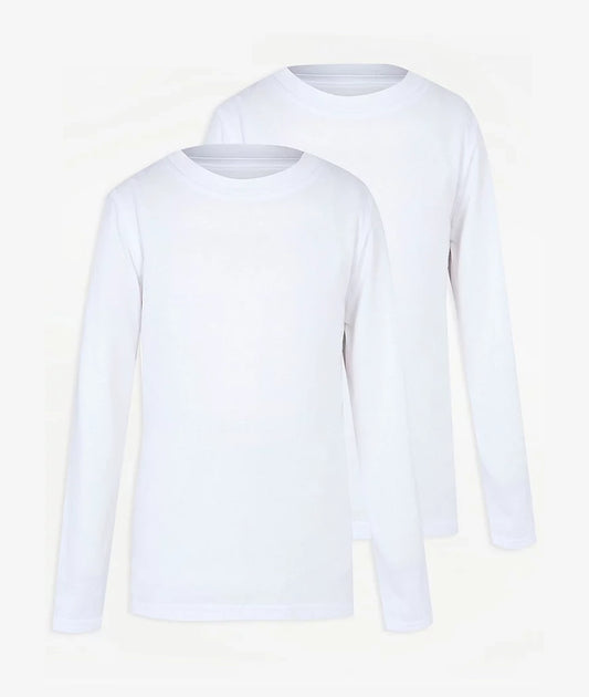 Boys White Crew Neck School Long Sleeve T-Shirt 2 Pack (8-9 Years)