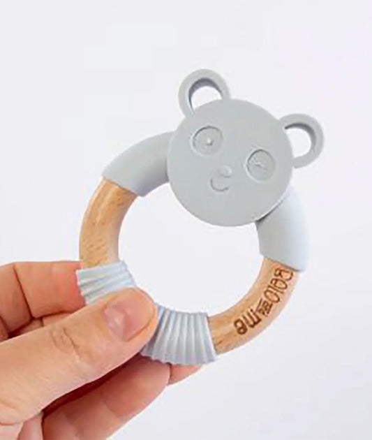 Animal Wood Baby Teether, grey