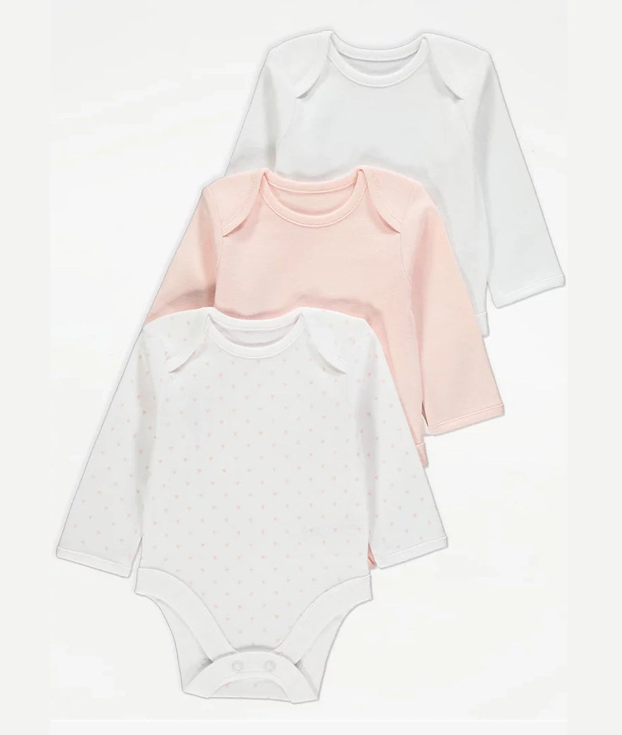 White Mini Heart Long Sleeve Bodysuits 3 Pack(tiny baby)
