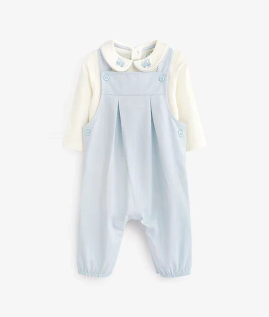 Smart Woven Baby 2 Piece Dungarees With Collared Bodysuit