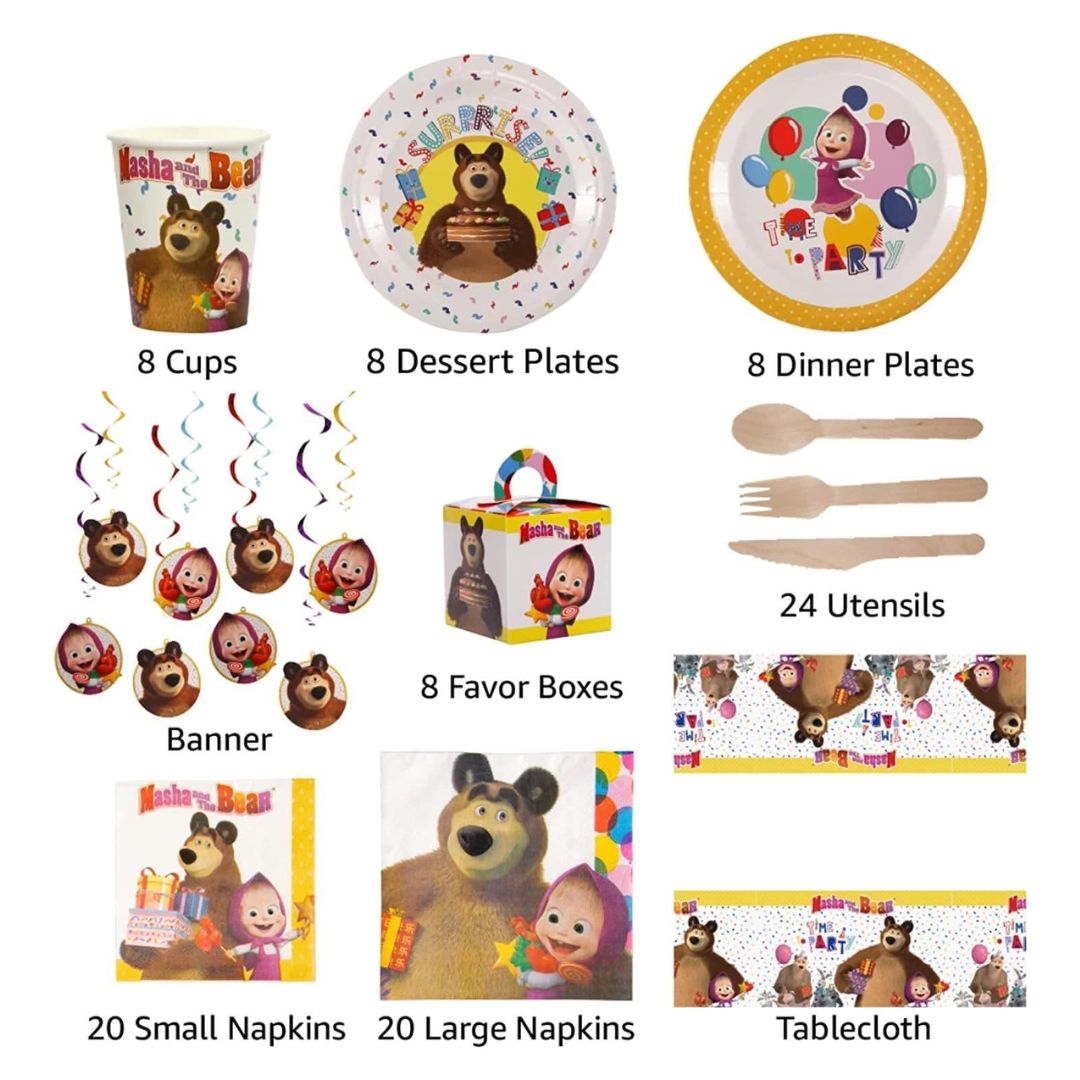 Masha and The Bear Party In A Box Cartoon Birthday Favor Boxes Decor Mighty Mojo – Image 3
