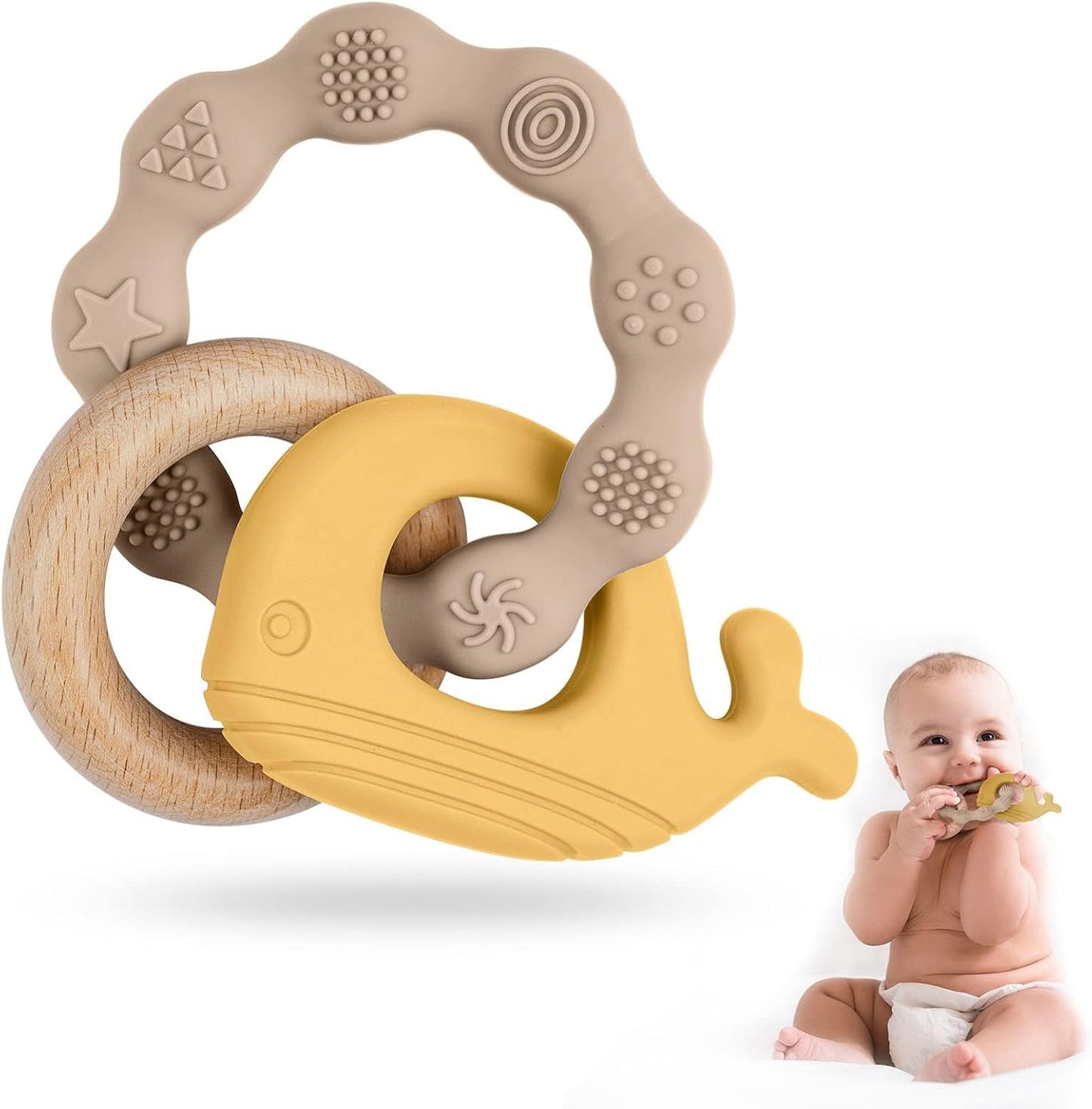 Vicloon Teething Toys for Baby, Silicone and Wood Teether