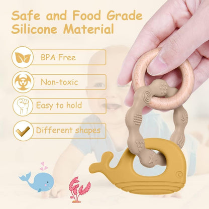 Vicloon Teething Toys for Baby, Silicone and Wood Teether