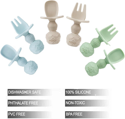6 Pack Silicone Baby Spoons and Fork Feeding Set
