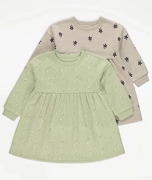 Floral Print Sweat Dresses 2 Pack