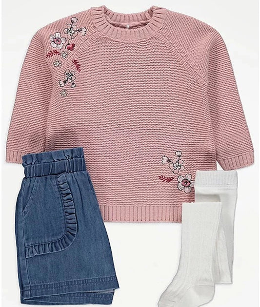 Floral Print Jumper Shorts and Tights Outfit