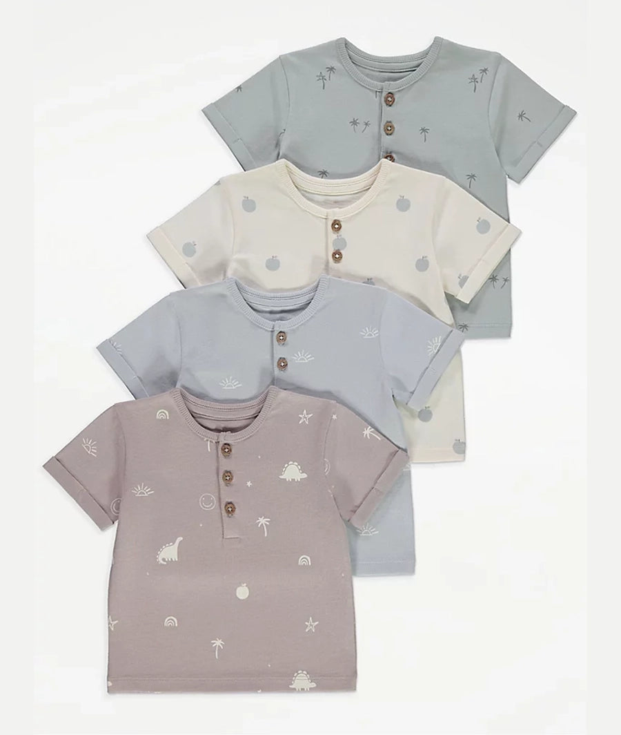 Neutral Pastel Mini Print T-Shirts 4 Pack