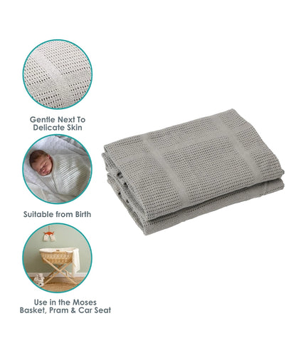 Soft Cotton Cellular Baby Pram Blanket 90 x 70 cm (Grey) – Image 2