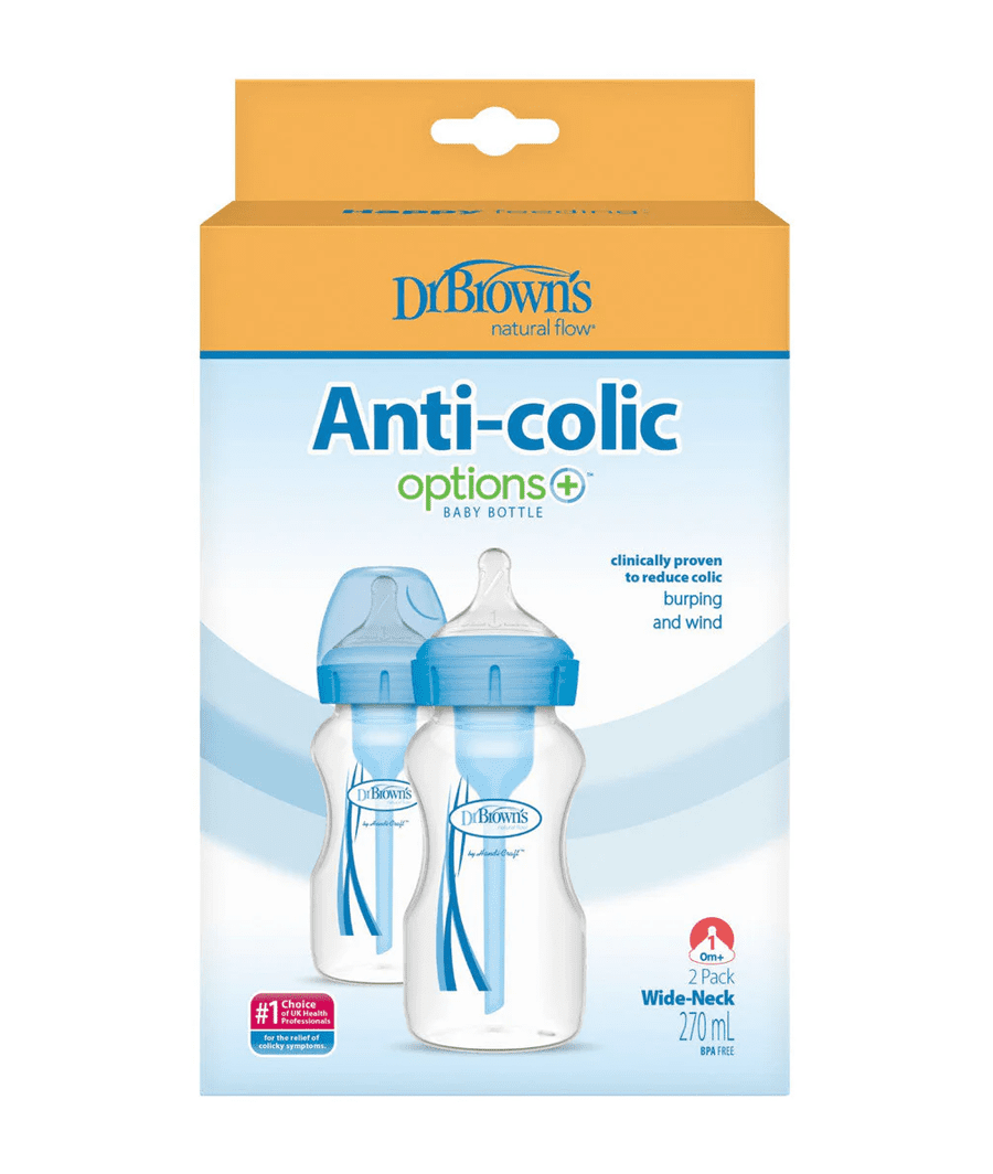 Dr Brown's Options+ Anti-Colic Baby Bottle Blue Twin Pack 270ml – Image 2