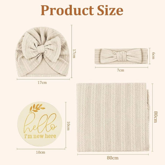 Newborn Swaddle Blanket with Headband Set light yellow