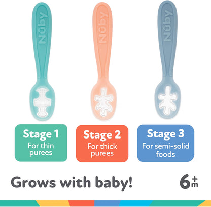 Nuby Baby First Spoon Set - Silicone  - 3 Pack - 6 Plus Months