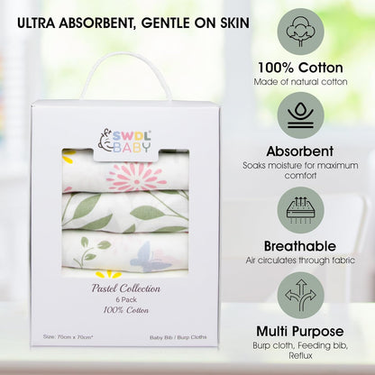 Large Baby Muslin Cloths - 100% Cotton Muslin Squares (Pack of 6, 70 x 70 cm) – Image 3