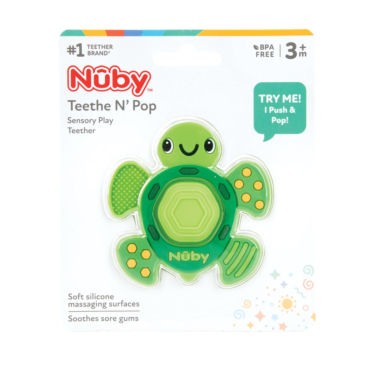 Nuby Teethe N' Pop Sensory Play Teether | Turtle 3 month +