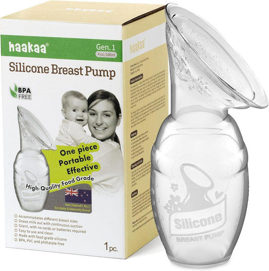 haakaa Manual Breast Pump for Breastfeeding, Silicone, Clear 4oz/100m