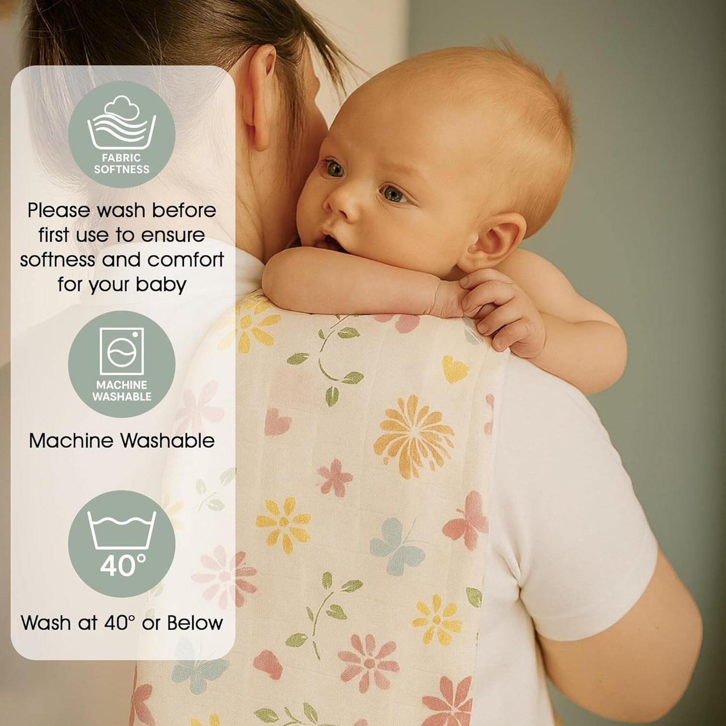 Large Baby Muslin Cloths - 100% Cotton Muslin Squares (Pack of 6, 70 x 70 cm) – Image 4