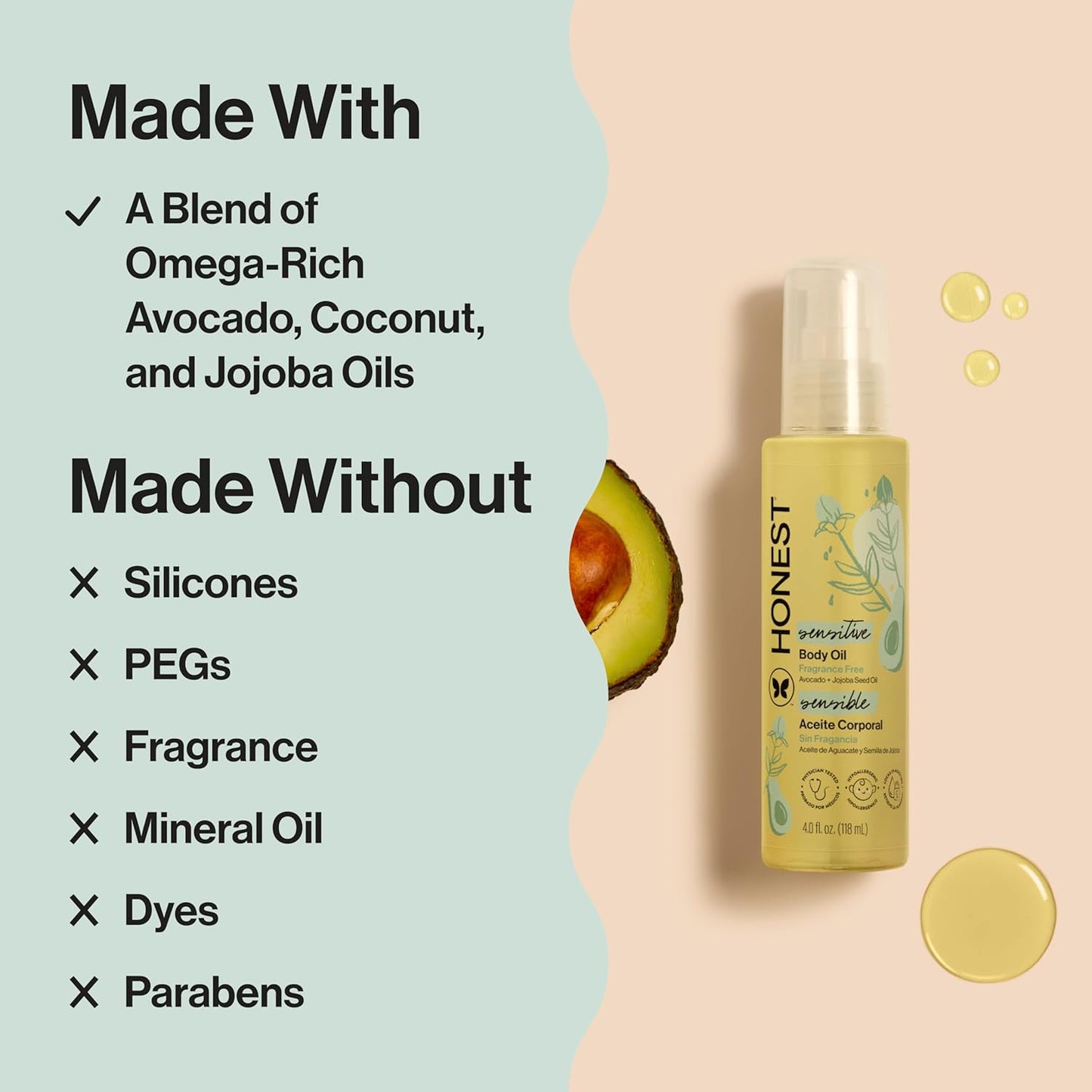 The Honest  Fragrance-Free Moisturizing Body Oil 4.0 fl oz/118 ml