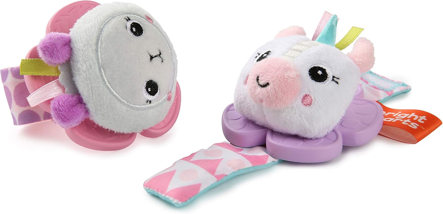 Bright Starts Rattle & Teethe BPA-Free Wrist Pals Baby Toy, Unicorn & Llama, Age Newborn+