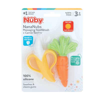 Nuby NanaNubs Banana Massaging Toothbrush and Silicone Carrot Teether 3+months
