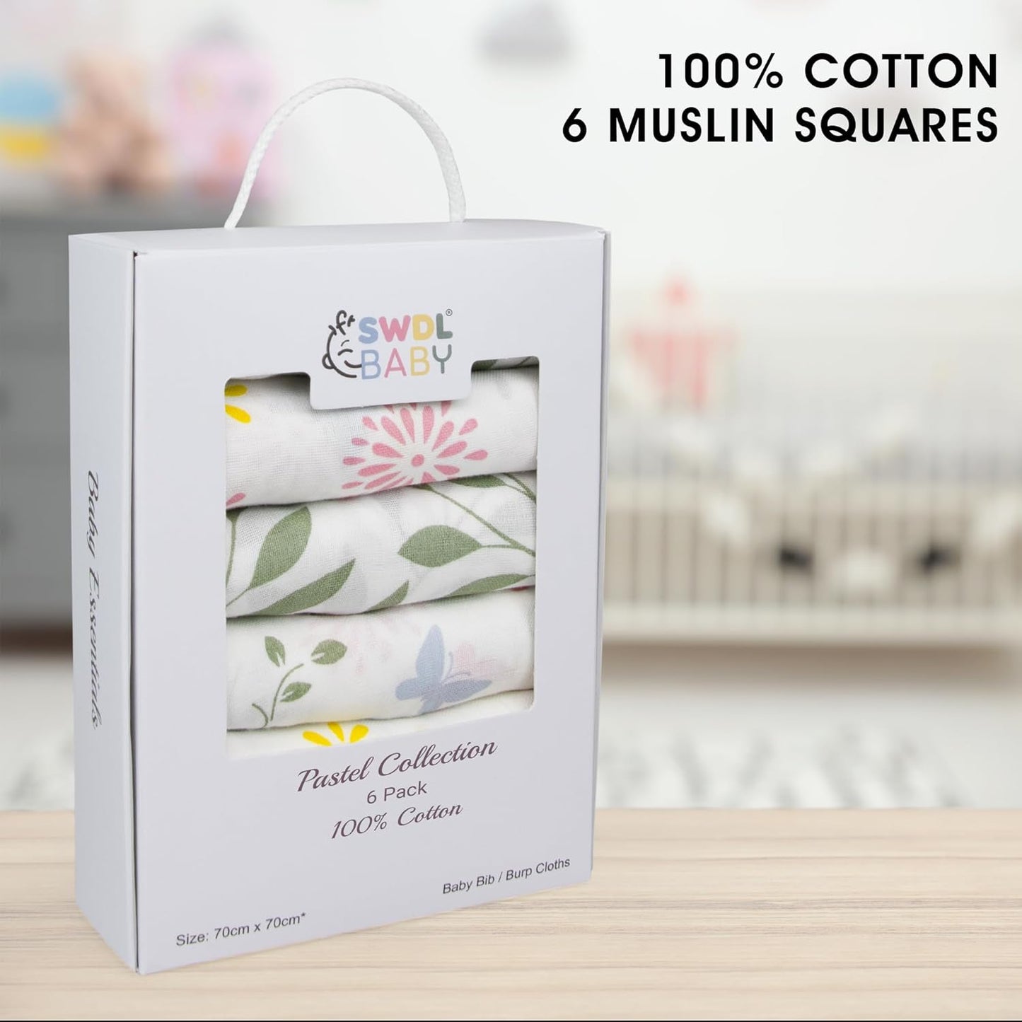 Large Baby Muslin Cloths - 100% Cotton Muslin Squares (Pack of 6, 70 x 70 cm) – Image 2