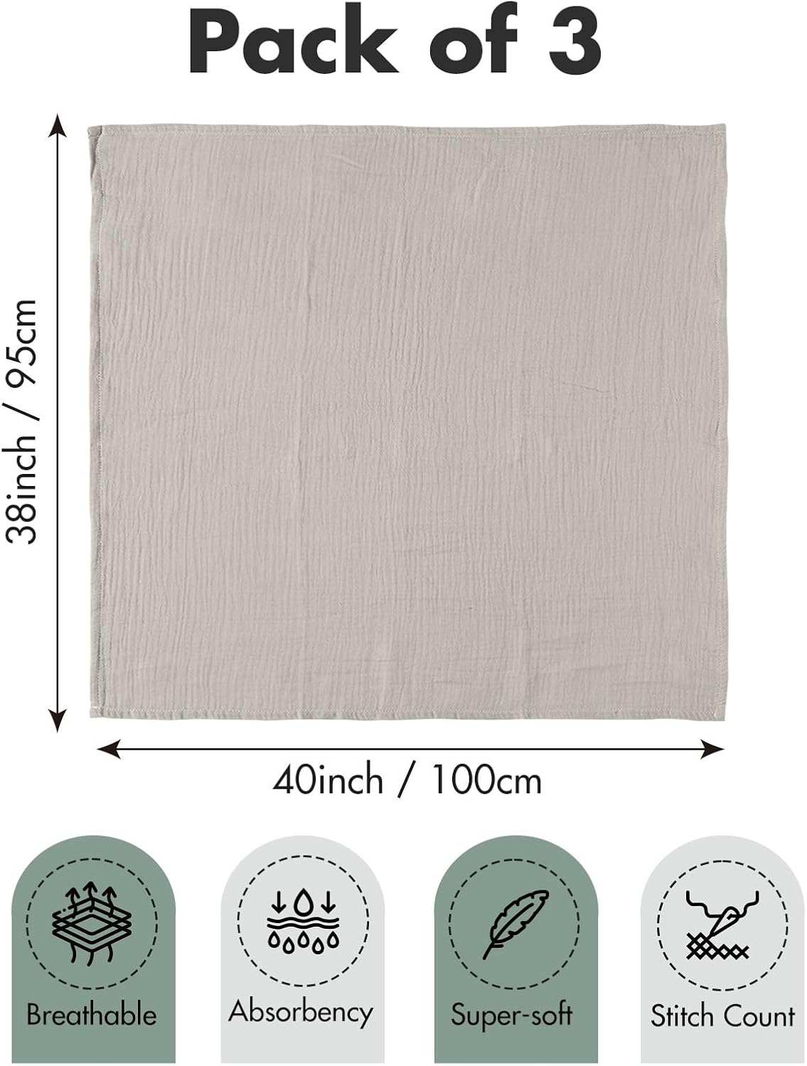 Soarwg Kids Muslin Cloth Baby Swaddle Cloths for Newborns, Pack of 3 Muslin Blanket