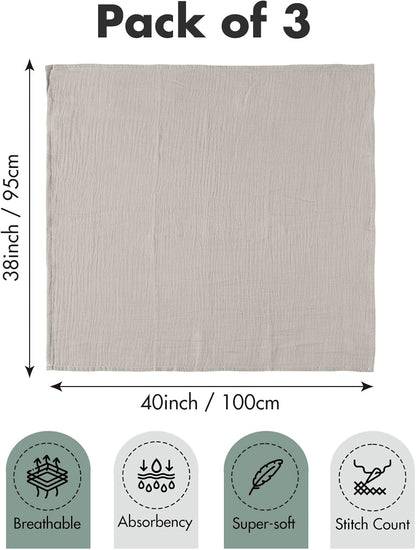 Soarwg Kids Muslin Cloth Baby Swaddle Cloths for Newborns, Pack of 3 Muslin Blanket