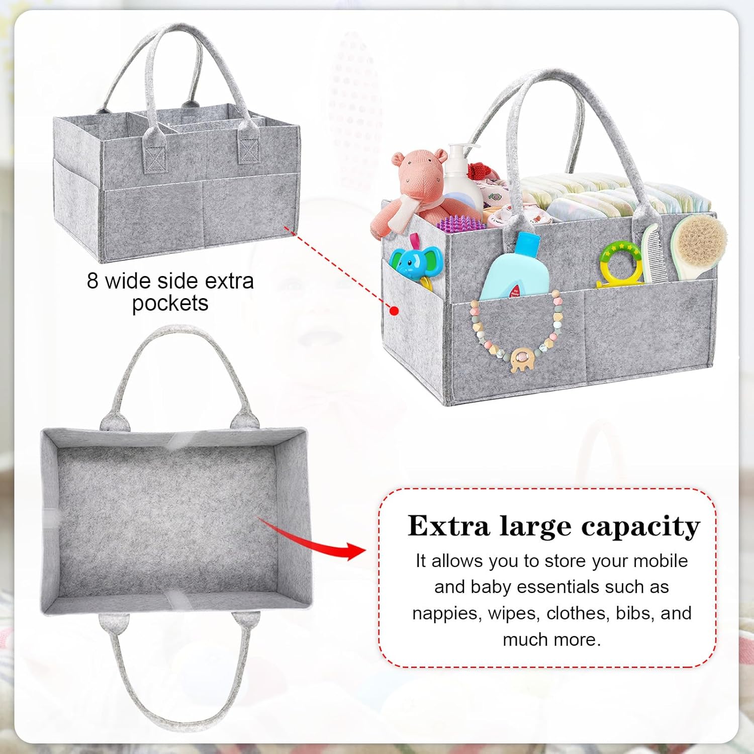 Luxury Nappy Caddy Organiser, (Upgrade- Grey) – Image 7