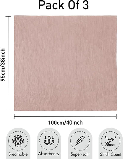 Soarwg Kids Muslin Cloth Baby Swaddle Cloths for Newborns, Pack of 3 Muslin Blanket