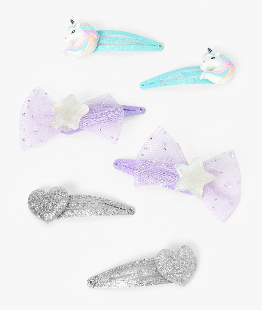 Claire's Club Glitter Tulle Bow Snap Hair Clips - 6 Pack